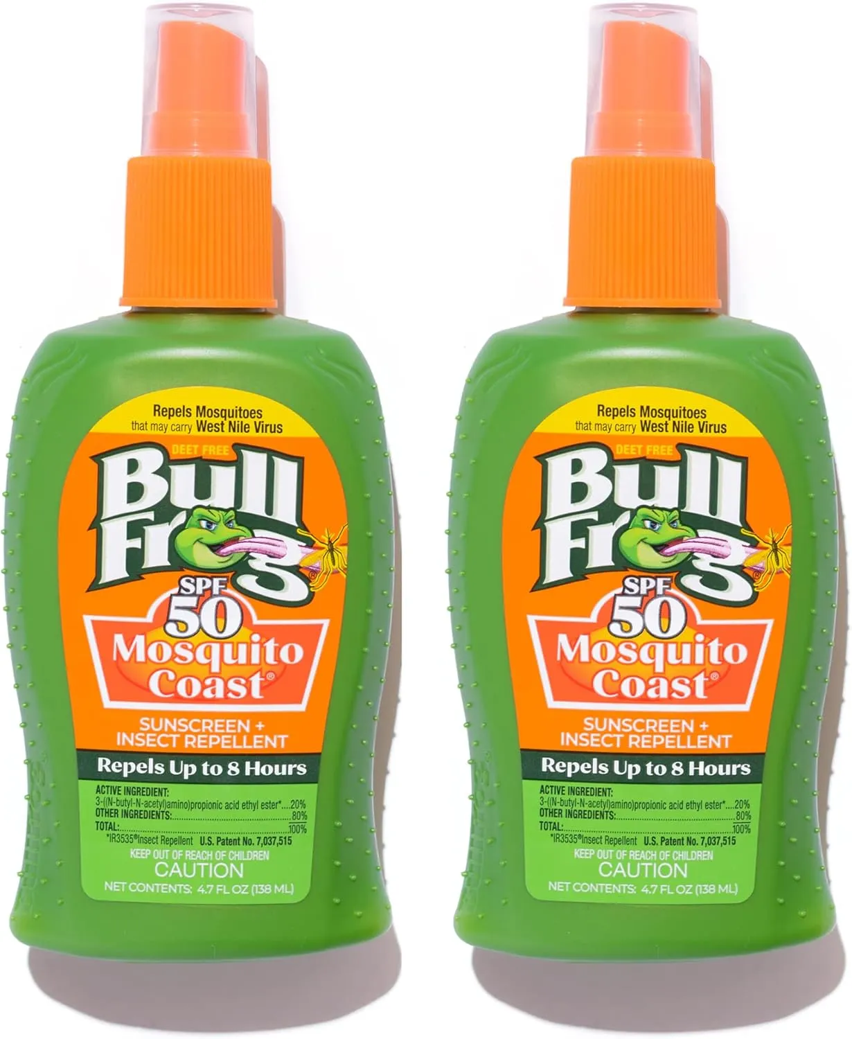 Bullfrog Mosquito Coast Bug Spray Insect Repellent   Sunscreen SPF 50, Pump Spray, 4.7 Fl oz 2 pack