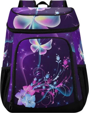 Butterfly Purple Cooler Backpack Insulated Leak Proof Beach Cooler Bag 30 Cans Waterproof Lightweight Soft Lunch Picnic Hiking Camping Backpack Cooler for Men Women