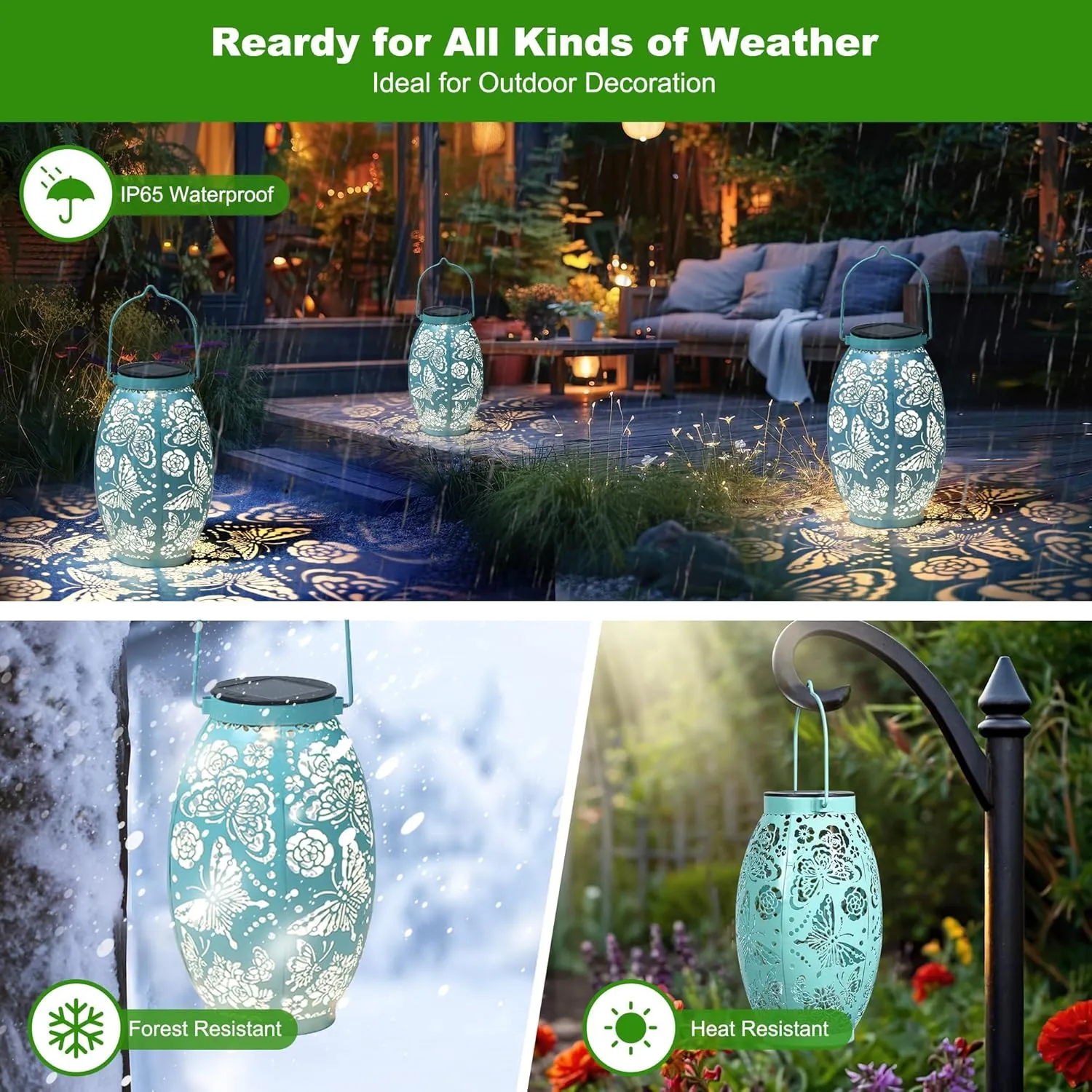 Butterfly Solar Lanterns, Gifts for Women Mom Birthday, Butterfly Decorations for Garden Patio Yard Porch Decor, Big Metal Hanging Solar Lanterns Outdoor Waterproof