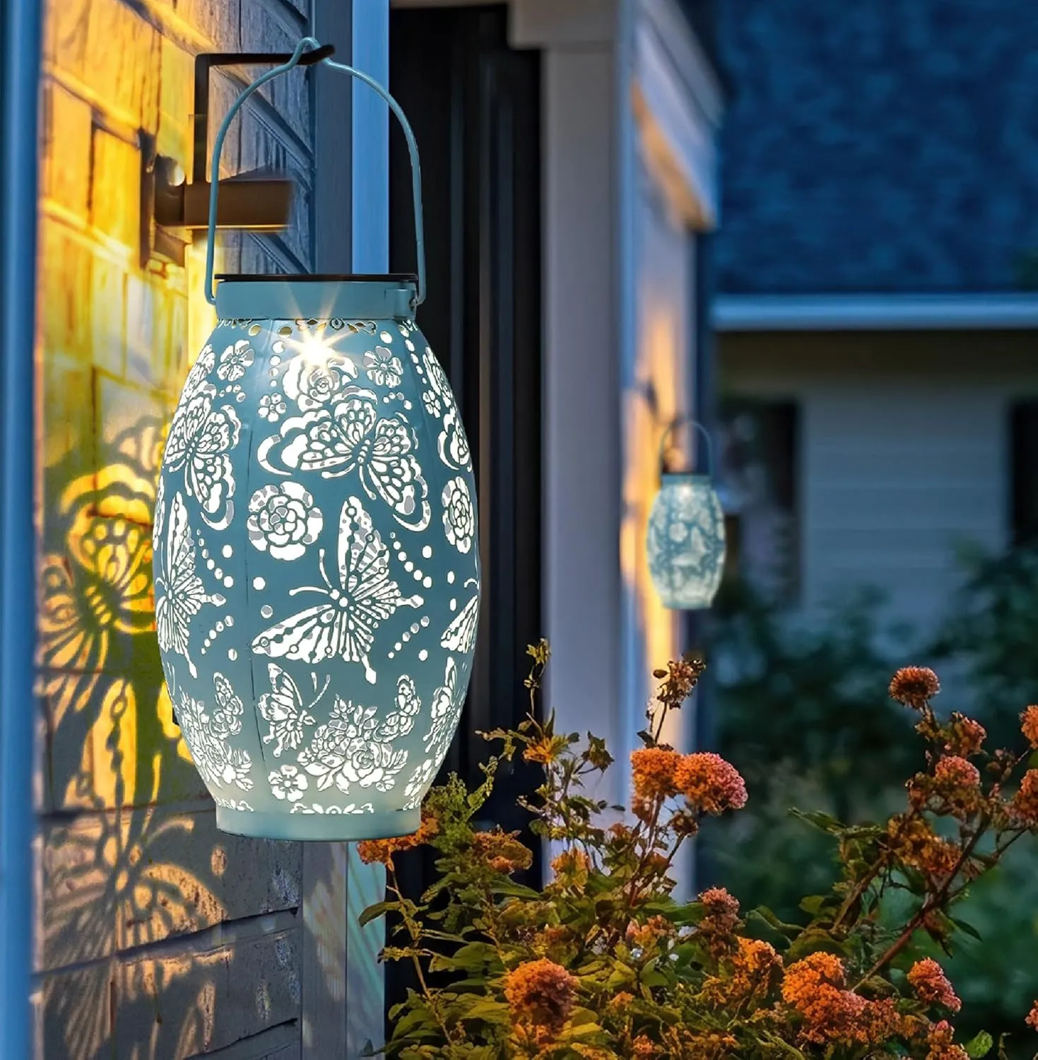 Butterfly Solar Lanterns, Gifts for Women Mom Birthday, Butterfly Decorations for Garden Patio Yard Porch Decor, Big Metal Hanging Solar Lanterns Outdoor Waterproof