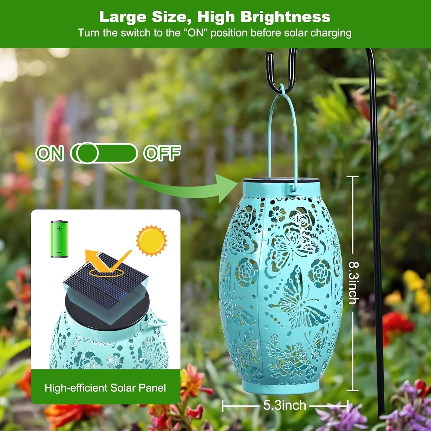 Butterfly Solar Lanterns, Gifts for Women Mom Birthday, Butterfly Decorations for Garden Patio Yard Porch Decor, Big Metal Hanging Solar Lanterns Outdoor Waterproof