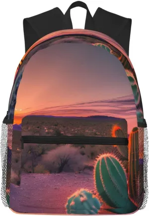 Cactus Desert Sunset Backpacks Lightweight With 1 Main Compartment, Shoulder Rucksack Carry-On