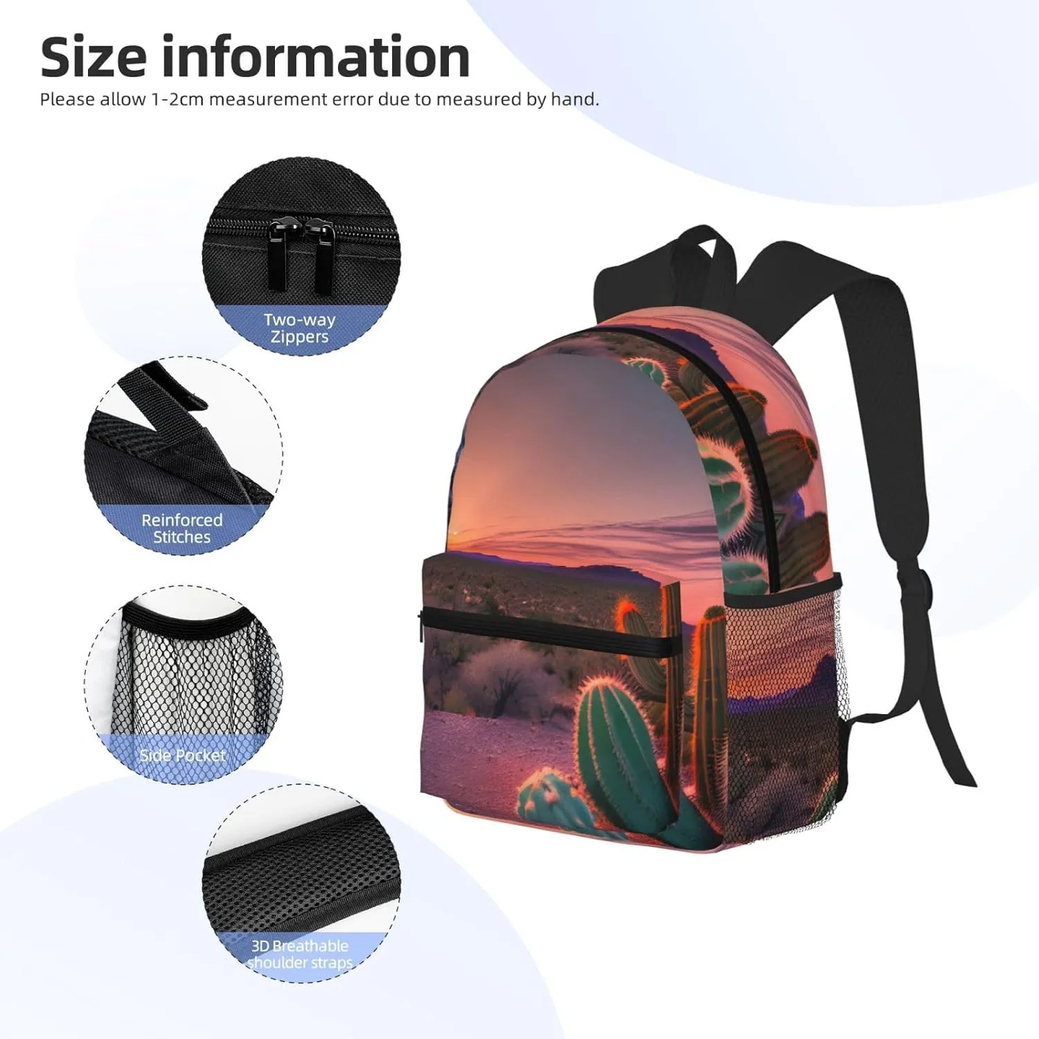 Cactus Desert Sunset Backpacks Lightweight With 1 Main Compartment, Shoulder Rucksack Carry-On