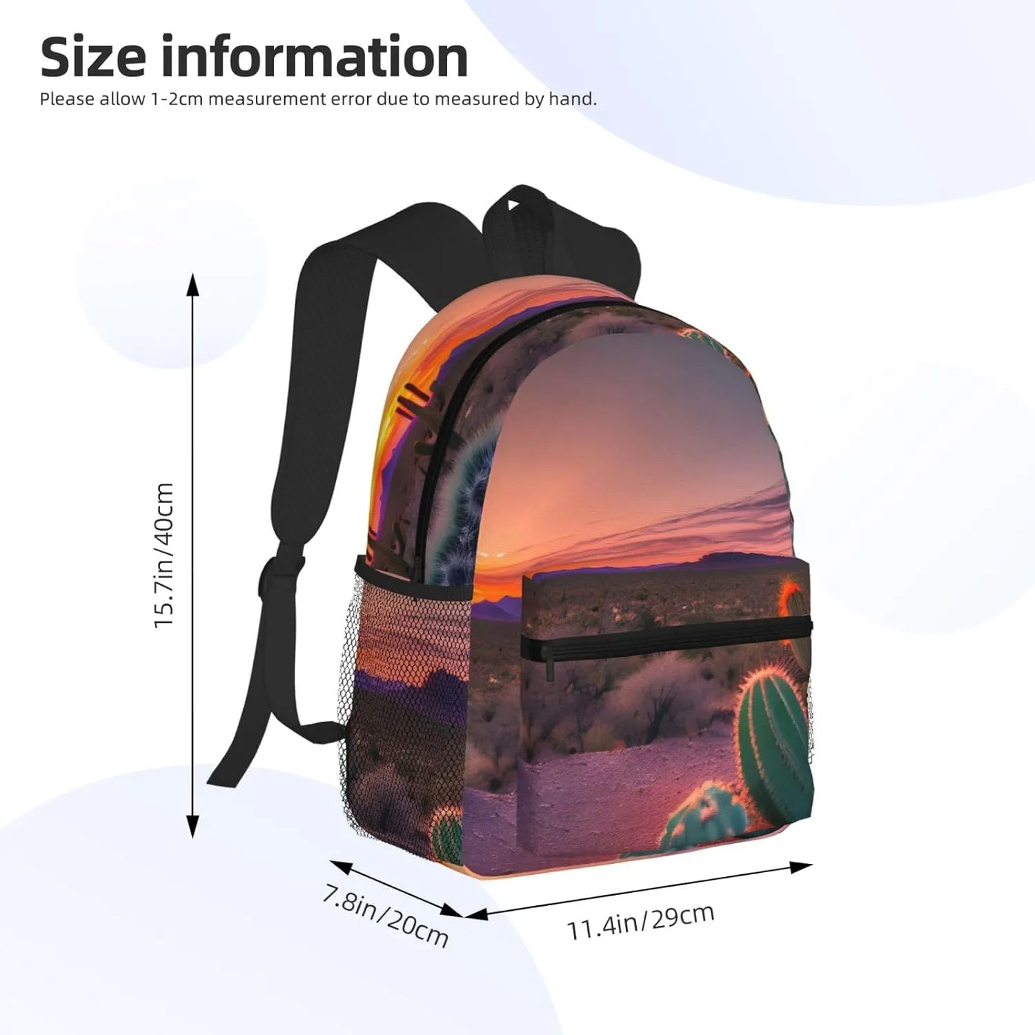 Cactus Desert Sunset Backpacks Lightweight With 1 Main Compartment, Shoulder Rucksack Carry-On