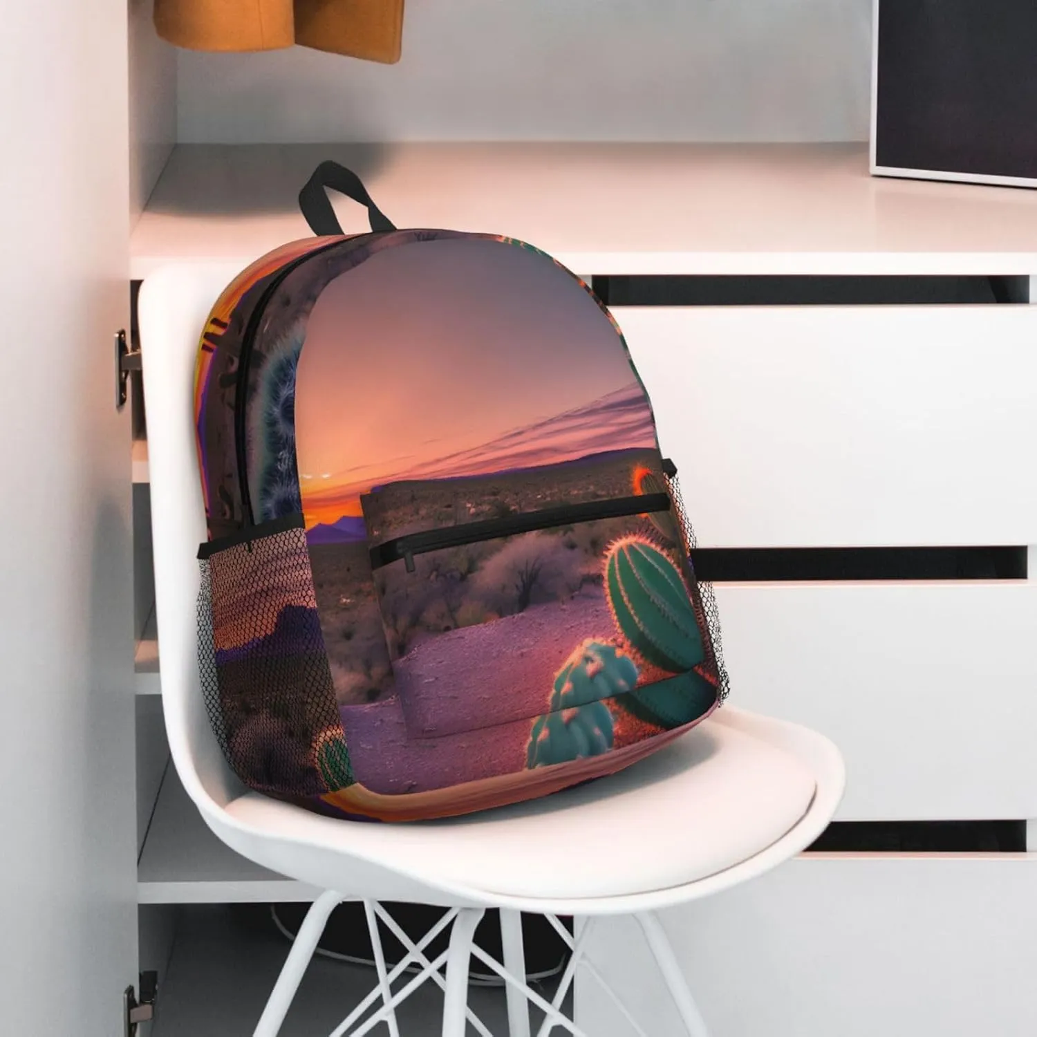 Cactus Desert Sunset Backpacks Lightweight With 1 Main Compartment, Shoulder Rucksack Carry-On