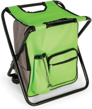Camco Folding Camping Stool Backpack Cooler Trio- Camping/Hiking Bag with Waterproof Insulated Cooler Pockets and Sturdy Legs for Seating, Great for Travel- Green (51909)