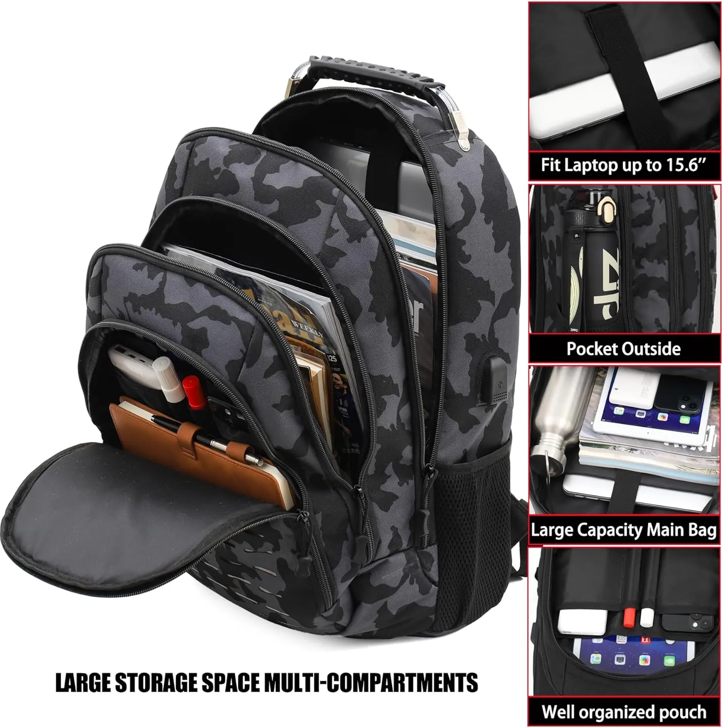 Camo Backpack,Small Tactical Backpack for outdoor,Military Teen Boys Backpacks for School with USB Charging Port,40L