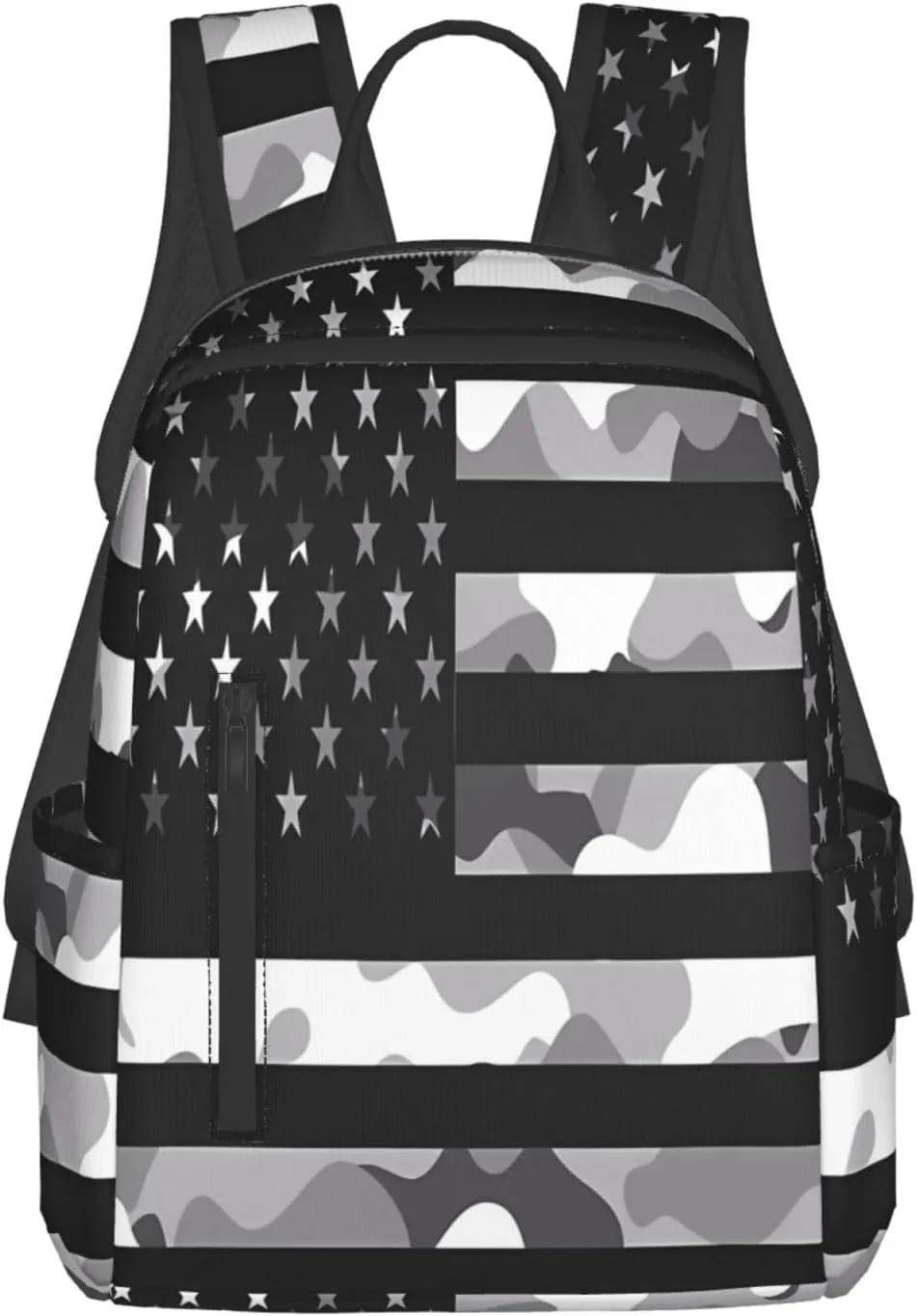 Camouflage Gray Camo American Flag Casual Backpacks Laptop Backpack Outdoor Travel Rucksack Sport Carry-On Daypack Lightweight Bag with Multi-Pockets