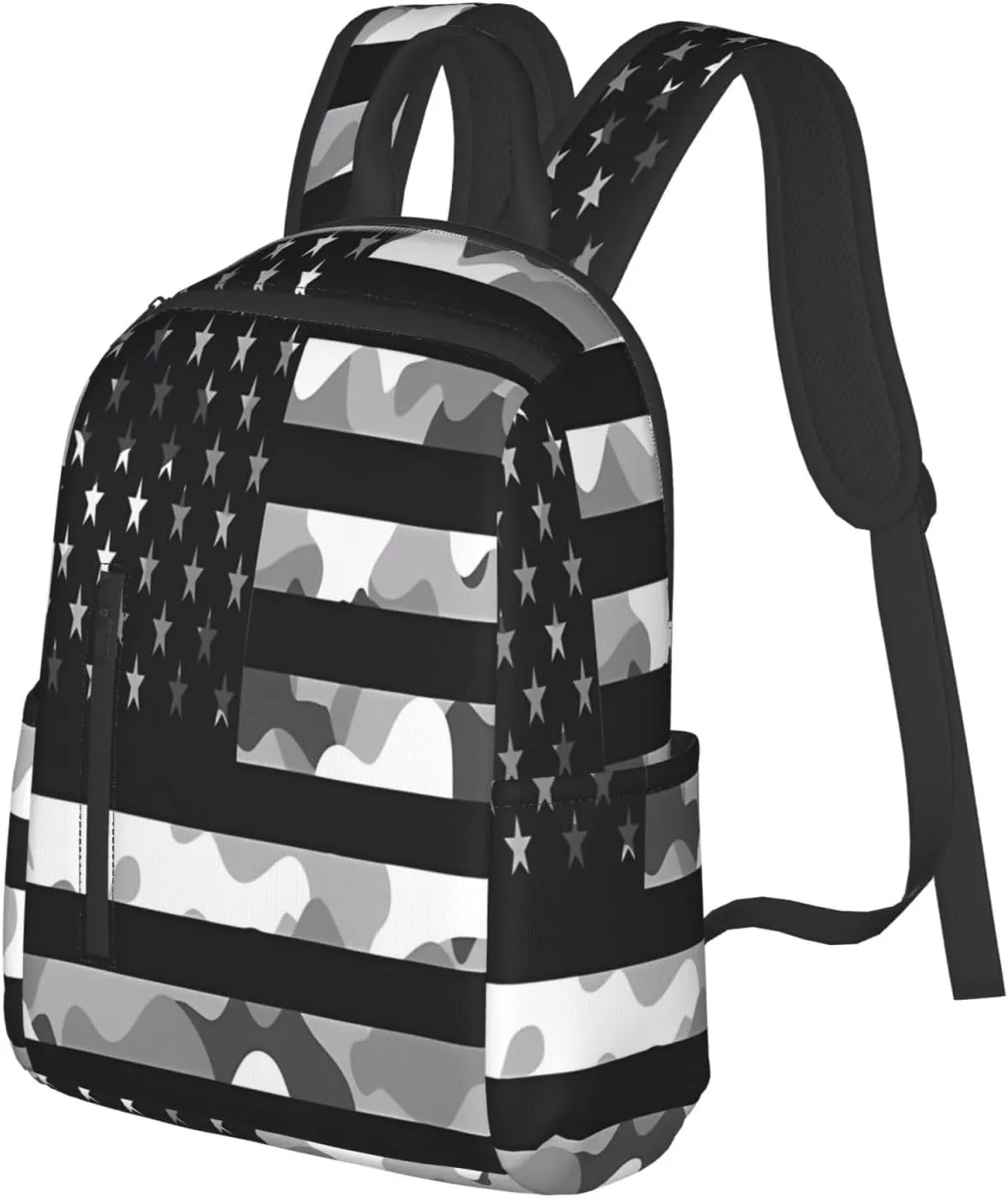 Camouflage Gray Camo American Flag Casual Backpacks Laptop Backpack Outdoor Travel Rucksack Sport Carry-On Daypack Lightweight Bag with Multi-Pockets