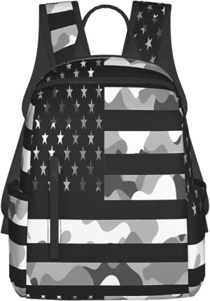 Camouflage Gray Camo American Flag Casual Backpacks Laptop Backpack Outdoor Travel Rucksack Sport Carry-On Daypack Lightweight Bag with Multi-Pockets
