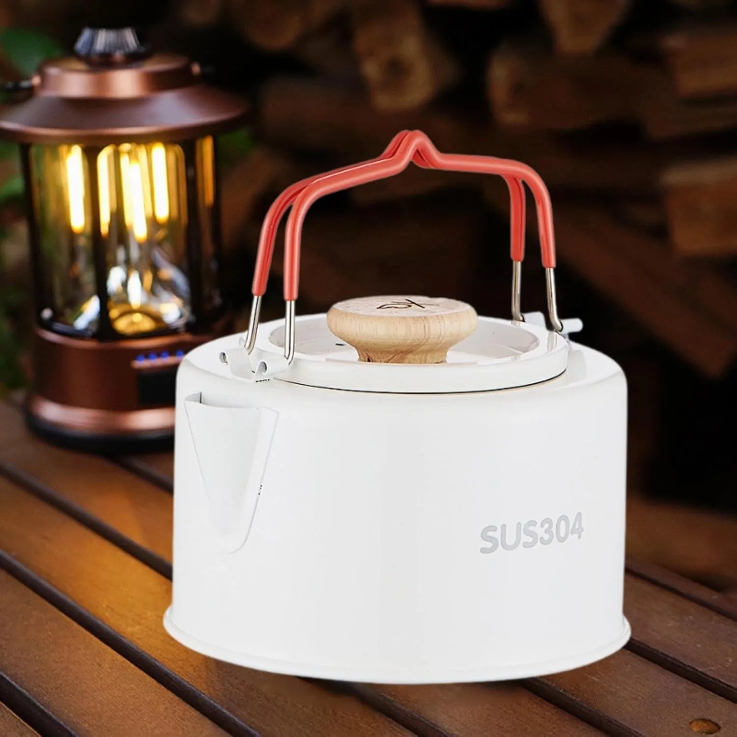 Camp Kettle Tea Kettle Cookware Portable Lightweight Coffee Pot Teapot Tea Pot for Campfire Hiking Picnic Backpacking Fishing, White