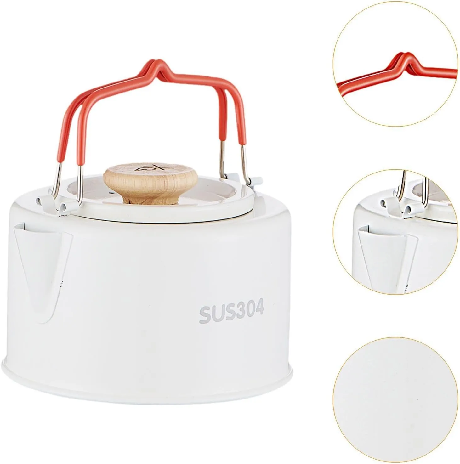 Camp Kettle Tea Kettle Cookware Portable Lightweight Coffee Pot Teapot Tea Pot for Campfire Hiking Picnic Backpacking Fishing, White