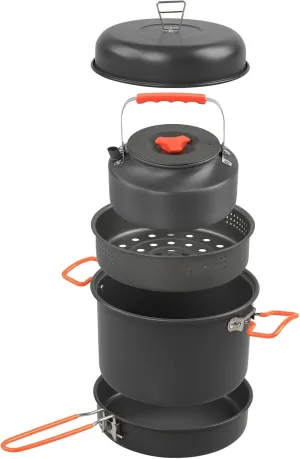 Camping Cookwa Mess Kit Aluminum Alloy Pot Pan Steaming Tray and Water Kettle with Pot Cover