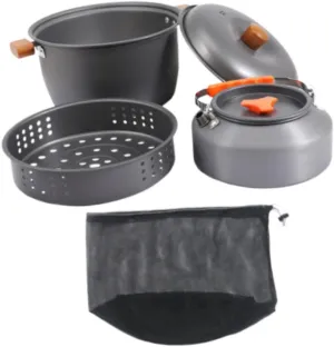 Camping Cookware Outdoor Cooking Gear Portable Lightweight with Carrying Bag Coffee Pot Steaming Pot for Backpacking Outdoor