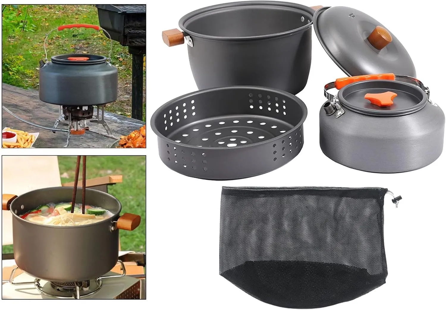 Camping Cookware Outdoor Cooking Gear Portable Lightweight with Carrying Bag Coffee Pot Steaming Pot for Backpacking Outdoor