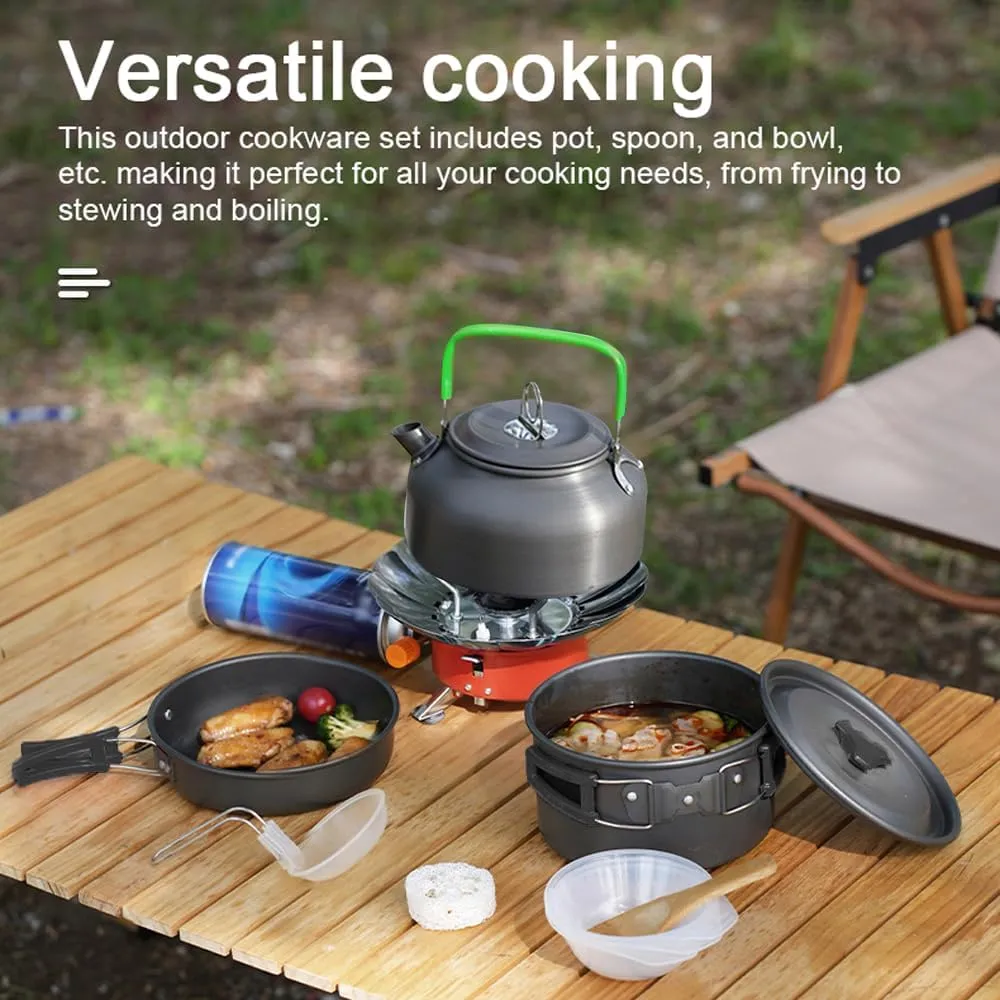 Camping Cookware Set 11 - Piece | Alumina Pot & Frying Pan | Lightweight Outdoor Cooking Kit for Hiking/Backpacking/Picnic | Nesting Design with Storage Bag