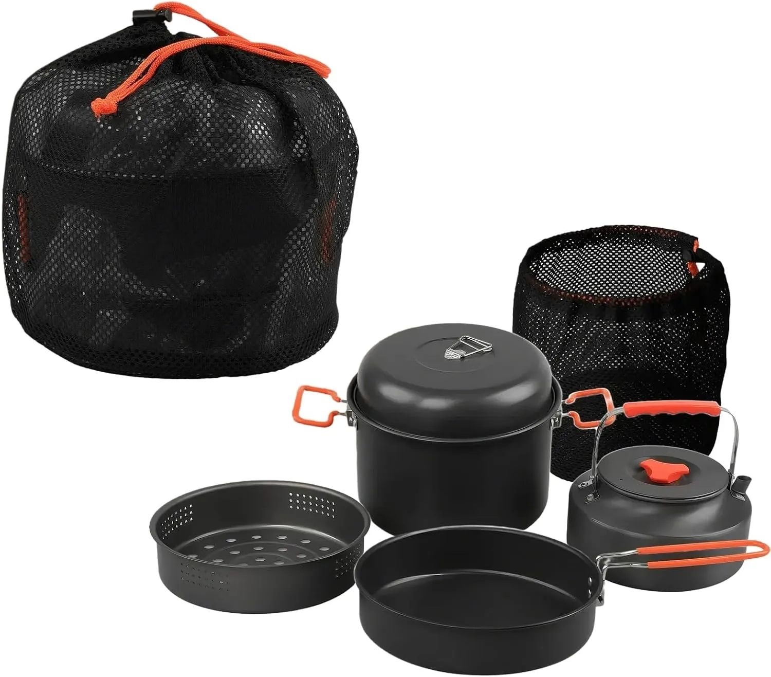Camping Cookware Set Camping Gear Campfire Utensils Non-Stick Cooking Equipment Lightweight Stackable Pot Pan Bowls with Storage Bag