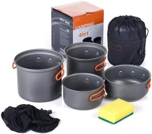 Camping Cookware Set Outdoor Ultra-Light Portable Picnic Cookware Camping Non-Stick Cookware Set 2-3 Person Set Hard Alumina Pots & Pans