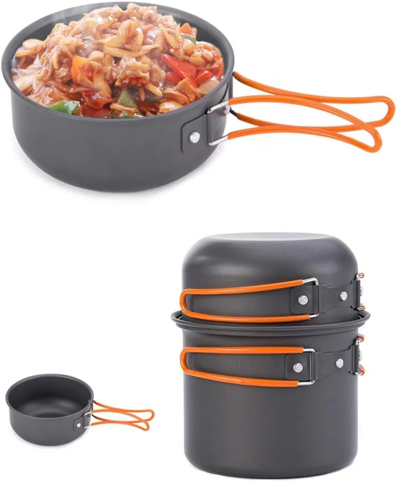 Camping Cookware Set Outdoor Ultra-Light Portable Picnic Cookware Camping Non-Stick Cookware Set 2-3 Person Set Hard Alumina Pots & Pans