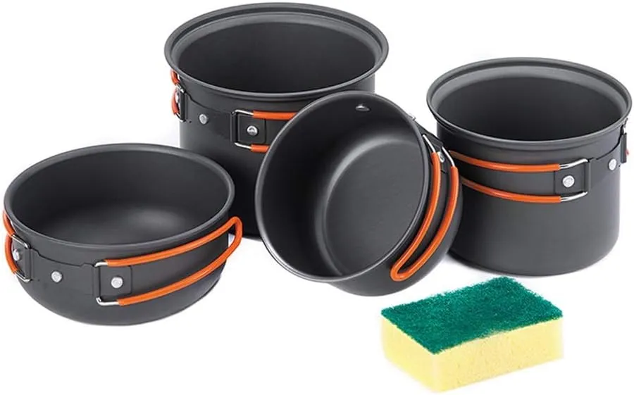 Camping Cookware Set Outdoor Ultra-Light Portable Picnic Cookware Camping Non-Stick Cookware Set 2-3 Person Set Hard Alumina Pots & Pans