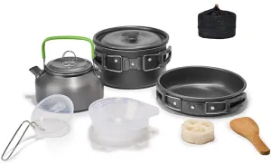 Camping Cookware Set – Portable Outdoor Picnic Kit with Alumina Pot, Frying Pan & Kettle | Lightweight (681g), Compact, Orange/Black