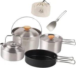 Camping Cookware with Storage Bag Cook Gear Camping Cooking Set Frying Pan, Teapot, Kettle for Backpacking Campfire Travel