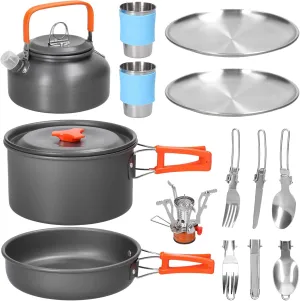 Camping Hiking Cookwa Set Outdoor Portable Picnic Cookwa Kit Aluminum Alloy Pot Frying Pan Kettle Cups Set Travel Cooking Accessory