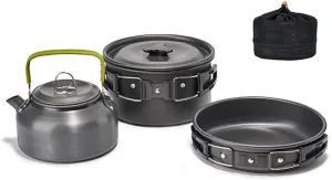 Camping Hiking Cookware Set Outdoor Portable Picnic Cookware Kit Alumina Pot Frying Pan Set Travel Cooking Accessory