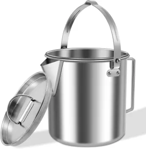 Camping Kettle, 1.2L Outdoor Camping Tea Kettle, Stainless Steel Camping Pot, Portable Water Pot, Hanging Water Pot, Coffee Pot with Lid and Double Handles for Camping Hiking Picnic Backpacking