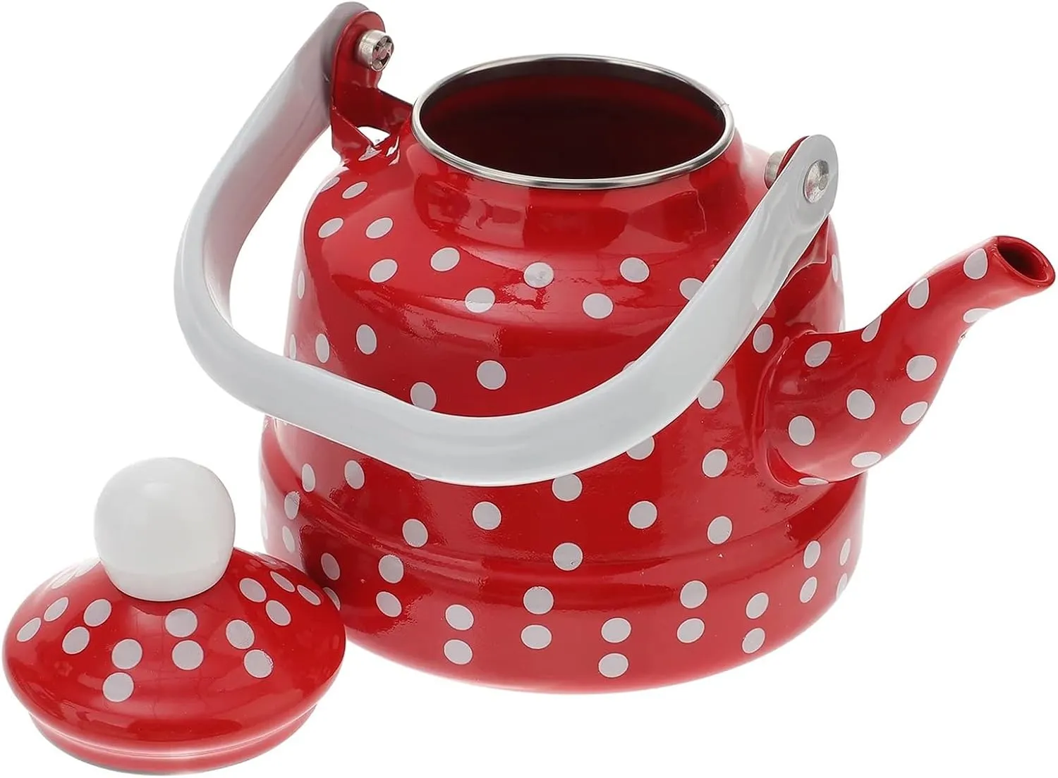 Camping Kettle, Enamel Teapot for Stove Top Red Polka Dot Coffee Tea Pot, Vintage Enameled Tea Kettles(1.7L)