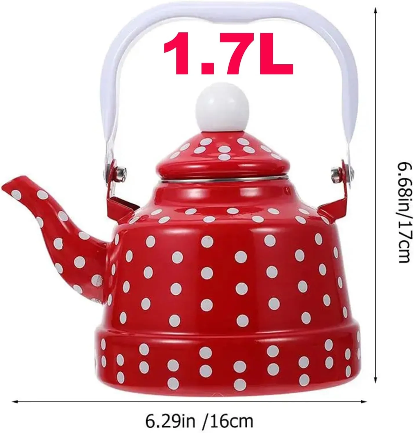 Camping Kettle, Enamel Teapot for Stove Top Red Polka Dot Coffee Tea Pot, Vintage Enameled Tea Kettles(1.7L)