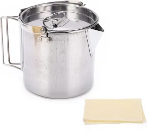Camping Kettle, Hiking Pot, Durably Stainless Steel, Heat‑, Anticorrosion, Sturdy and Portable, with Foldable Handles and Storage, Ideal for Outdoor Activities