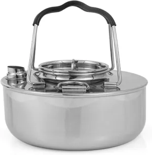 Camping Kettle Portable 1.5 Liter Lightweight Stainless Steel Camping Kettle | Durable and Portable Camp Tea Pot | Ideal for Stove Top, Outdoor, Hiking, Camping, Picnic and Traveling Camping Kettle Ca