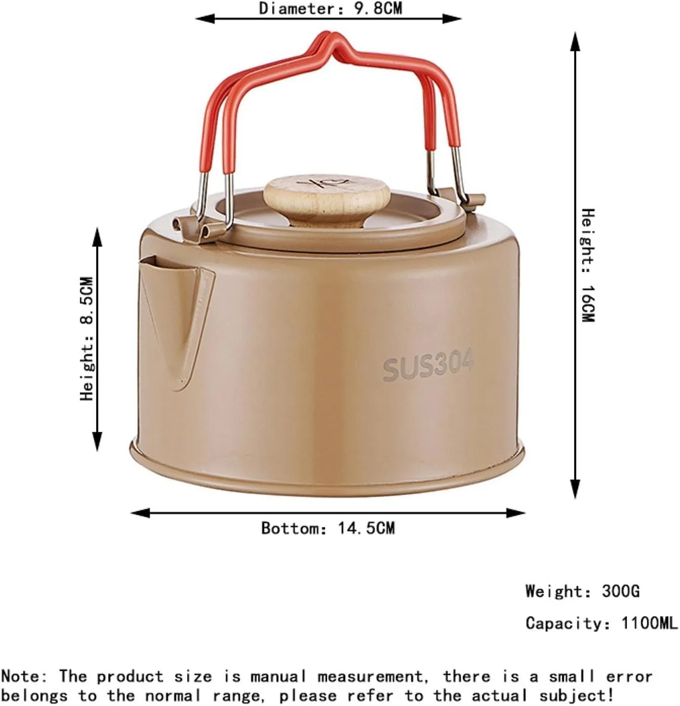 Camping Kettle Tea Pot Versatile 1.1 L Portable Tableware Coffee Pot with Handle Tea Kettle Teapot for Travel Hiking Campfire, Coffee