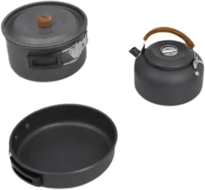 Camping Pot and Pan with Kettle Camping Cookware Set Aluminum Alloy Foldable Handle Camping Cooking Set for Travel Picnic BBQ