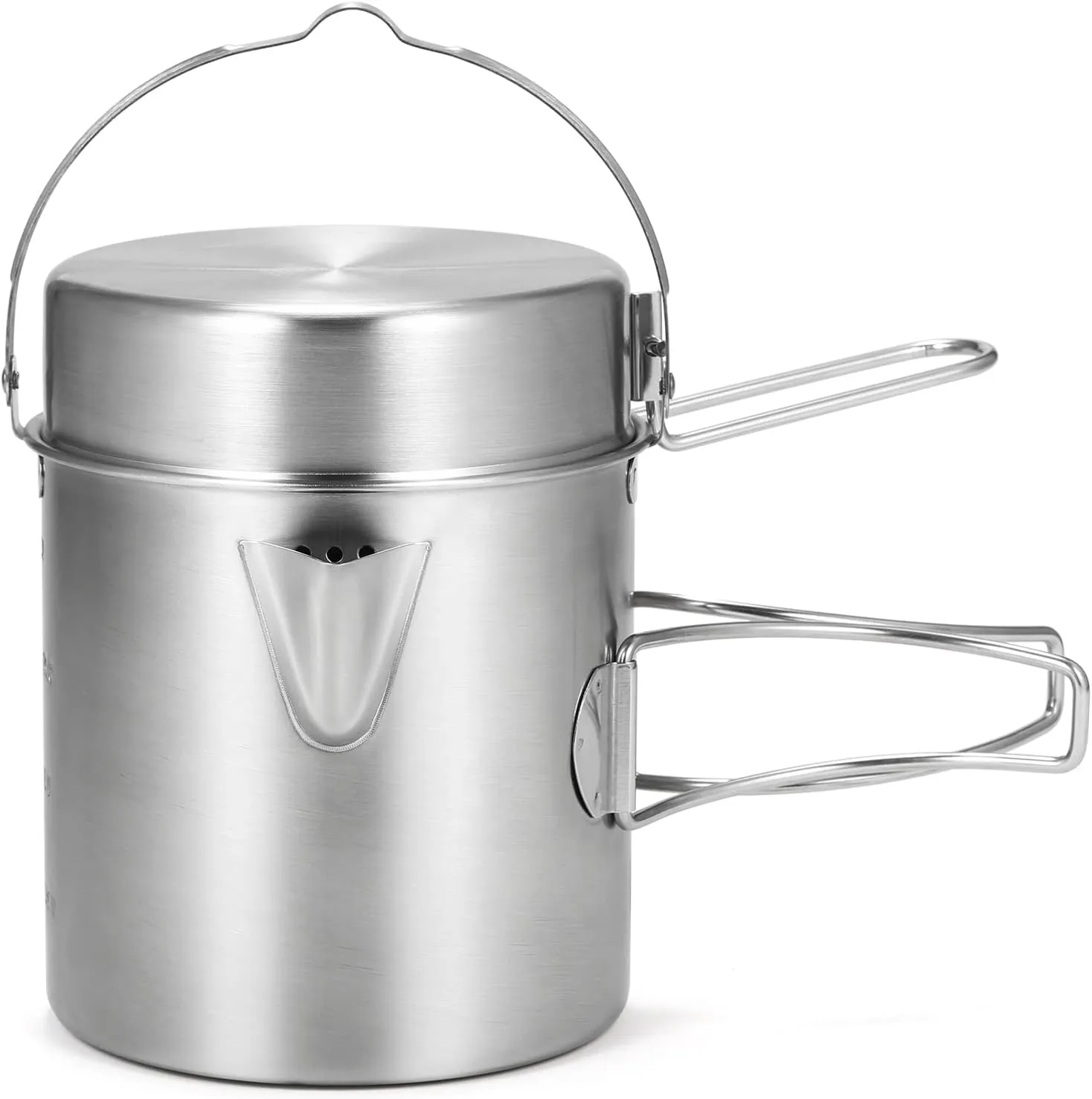Camping Pot, Camping Coffee Kettle, Mugs Set, Stainless Steel Lightweight Kettle Bottle Cup Pot, with Collapsibles Handle and Lid for Ootdoor Hiking Backpacking Picnic, 12.3oz (Long Handle)
