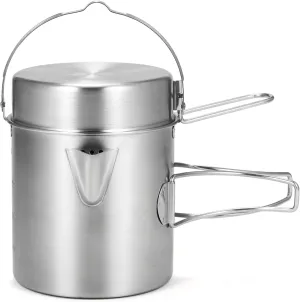 Camping Pot, Camping Coffee Kettle, Mugs Set, Stainless Steel Lightweight Kettle Bottle Cup Pot, with Collapsibles Handle and Lid for Ootdoor Hiking Backpacking Picnic, 12.3oz (Long Handle)