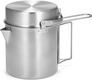 Camping Pot, Camping Coffee Kettle, Mugs Set, Stainless Steel Lightweight Kettle Bottle Cup Pot, with Collapsibles Handle and Lid for Ootdoor Hiking Backpacking Picnic, 12.3oz (Short Handle)