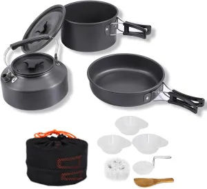 Camping Pot, Camping Cookware Pot Frying Pan Set Heat-Resistant Non-Stick Lightweight Pot Set Outdoor Cooking Utensils