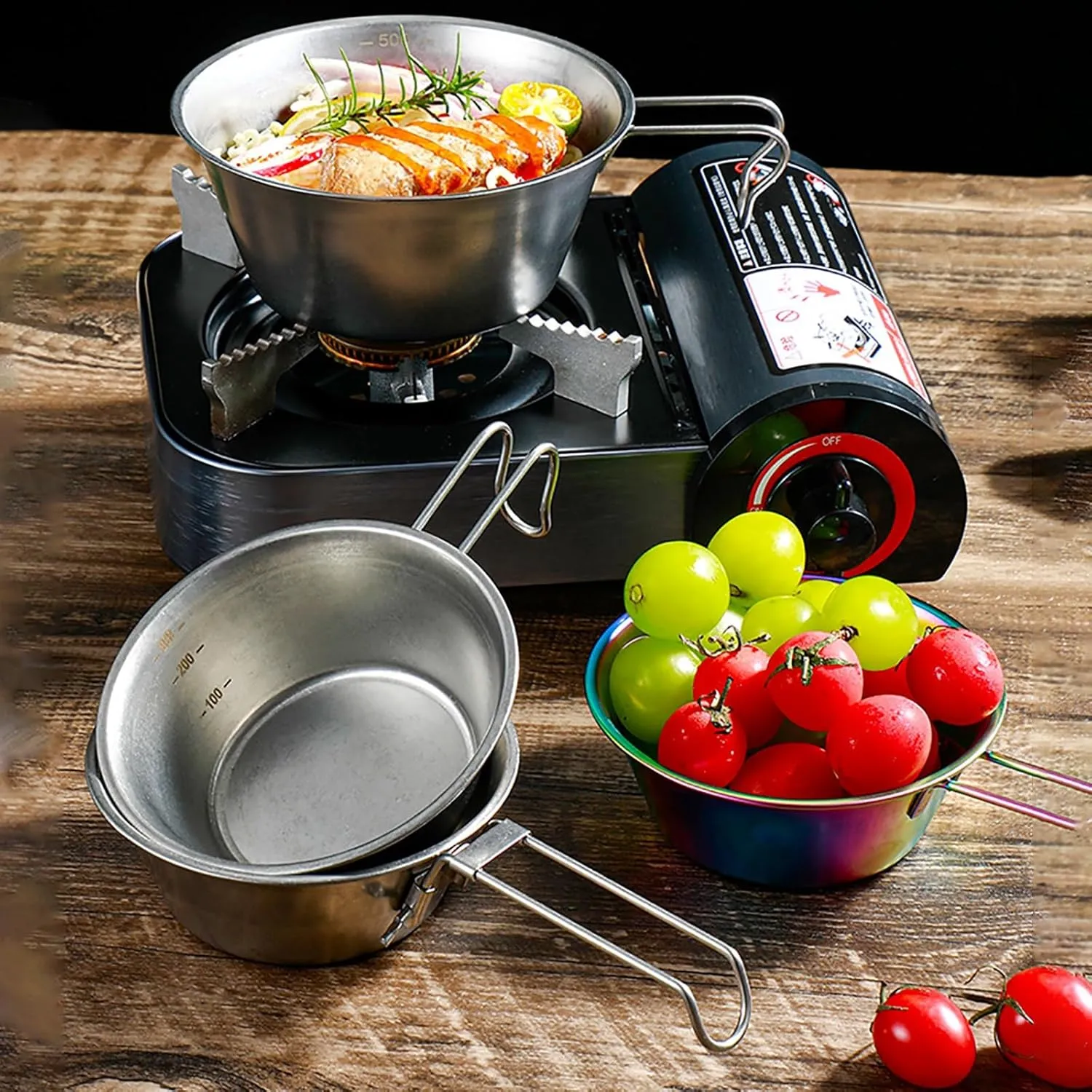 Camping Pot for Outdoor Grill Camping Cookset, Camping Tea Kettle, Portable Backpacking Pot, Open Fire Cookware Round, for Travel Backpacking Kitchen