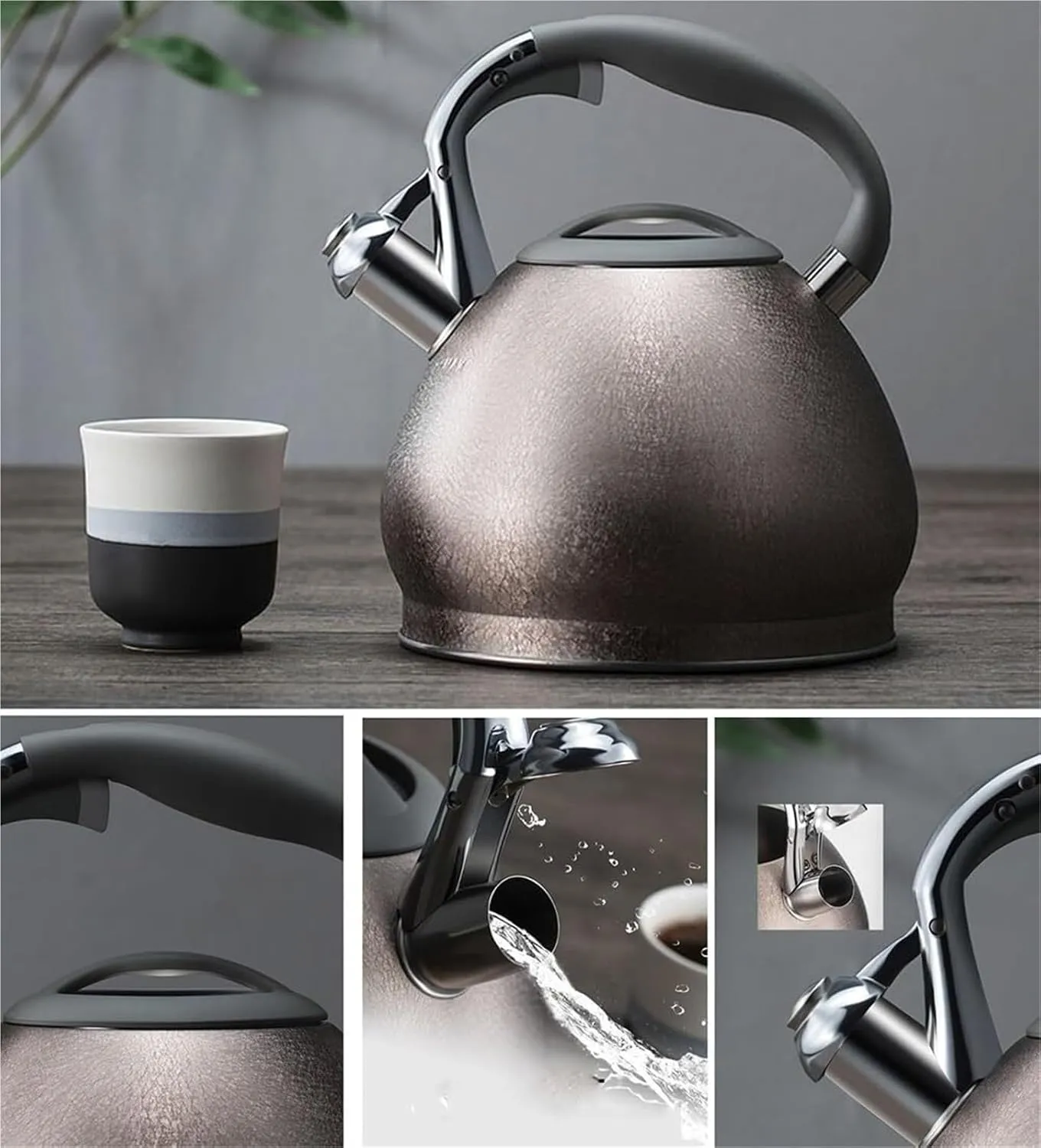 Camping Teapot, Large Whistle Stove Tea Kettle, a-button Opening and Closing Design