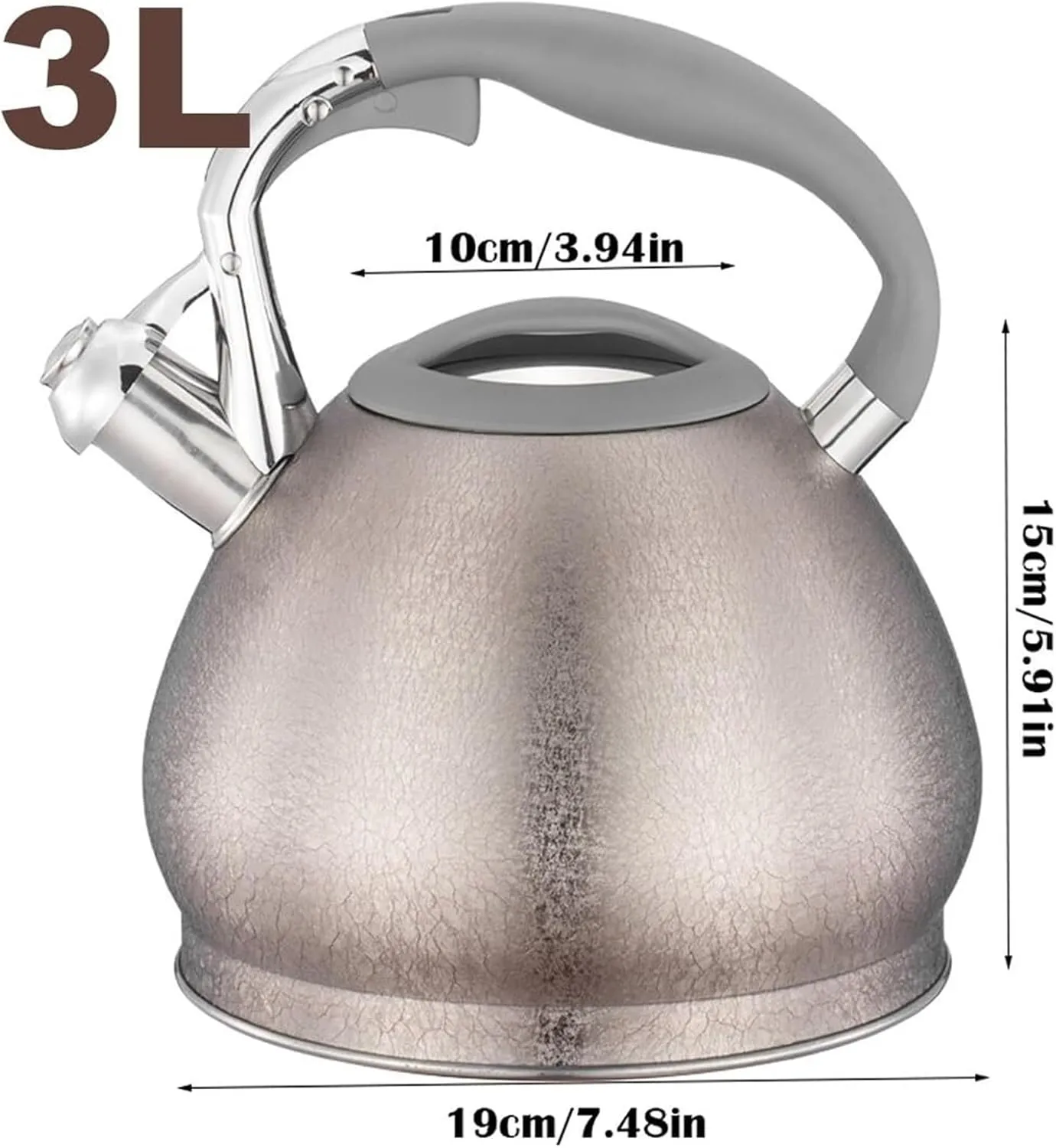Camping Teapot, Large Whistle Stove Tea Kettle, a-button Opening and Closing Design