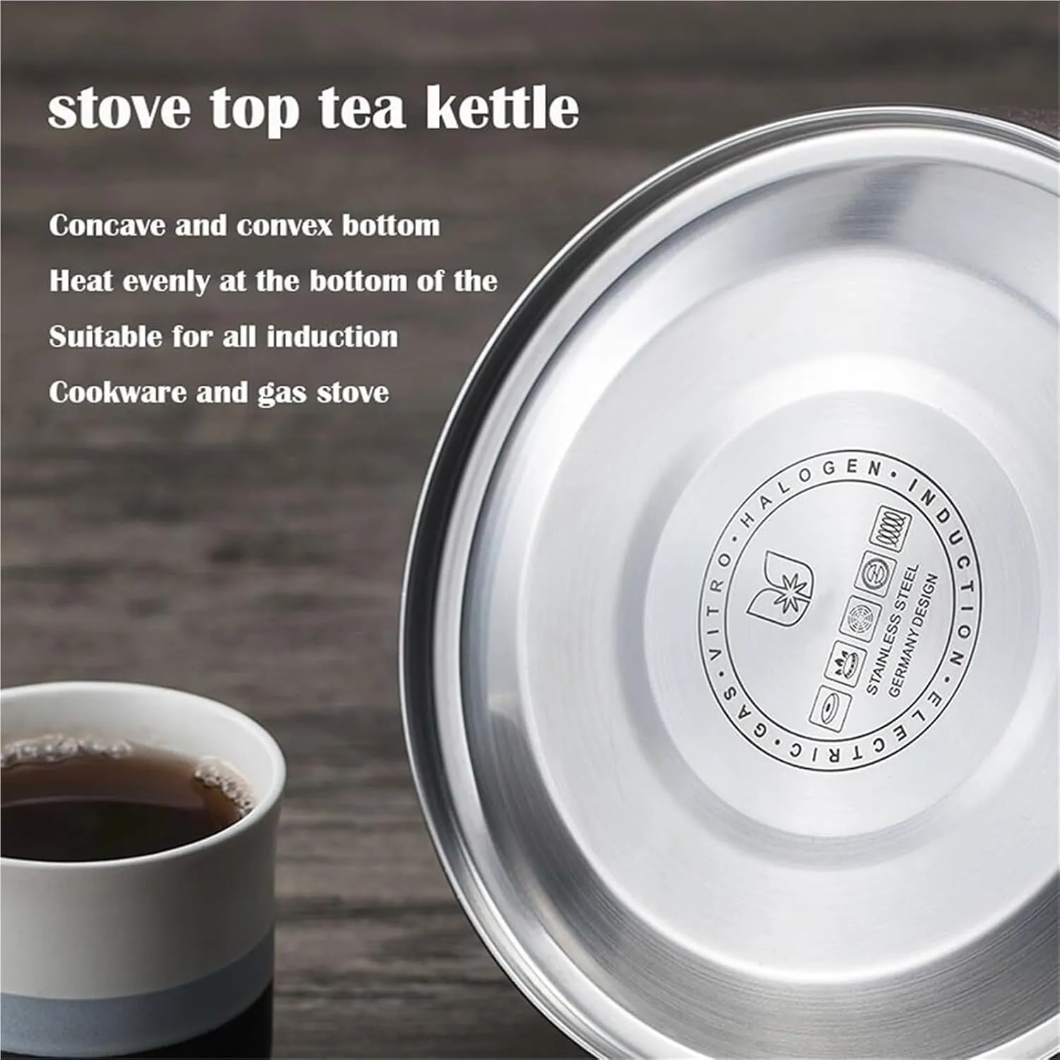 Camping Teapot, Large Whistle Stove Tea Kettle, a-button Opening and Closing Design