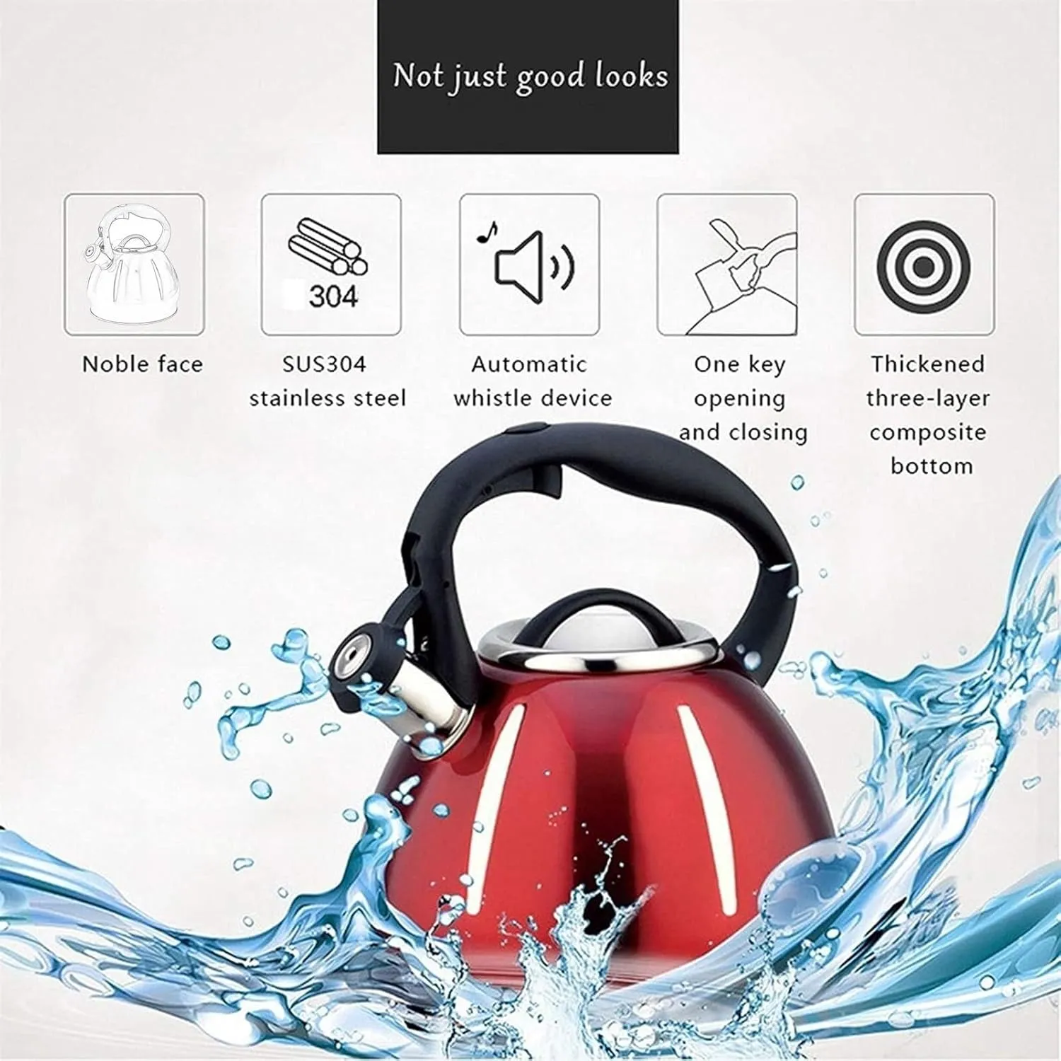 Camping Teapot, Tea Kettle for Stove Top, 3 Liters Whistle Water Kettle Fast Boiling Anti Scalding Handle for Electric Cooktop Anti Rust Durable