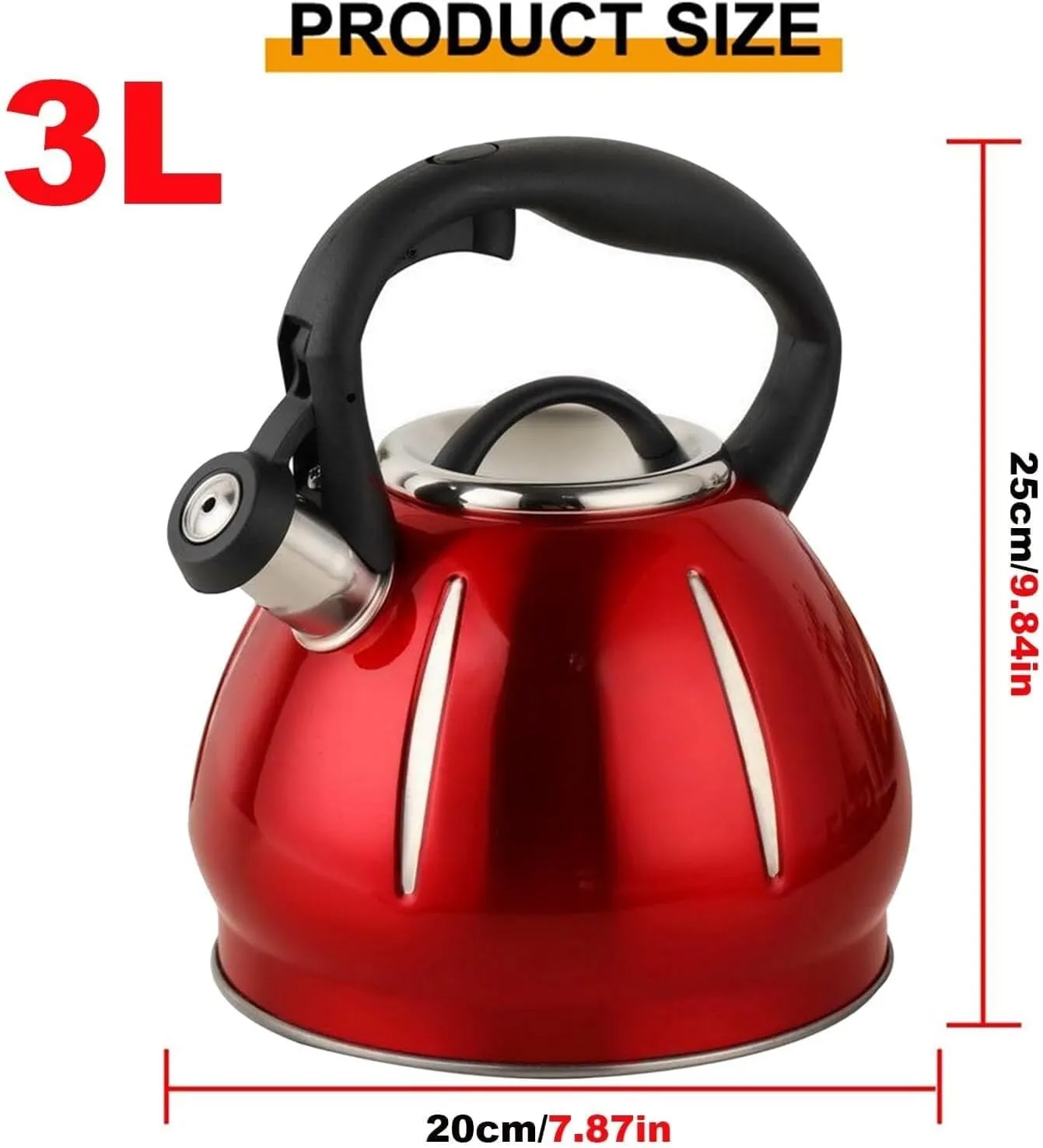 Camping Teapot, Tea Kettle for Stove Top, 3 Liters Whistle Water Kettle Fast Boiling Anti Scalding Handle for Electric Cooktop Anti Rust Durable