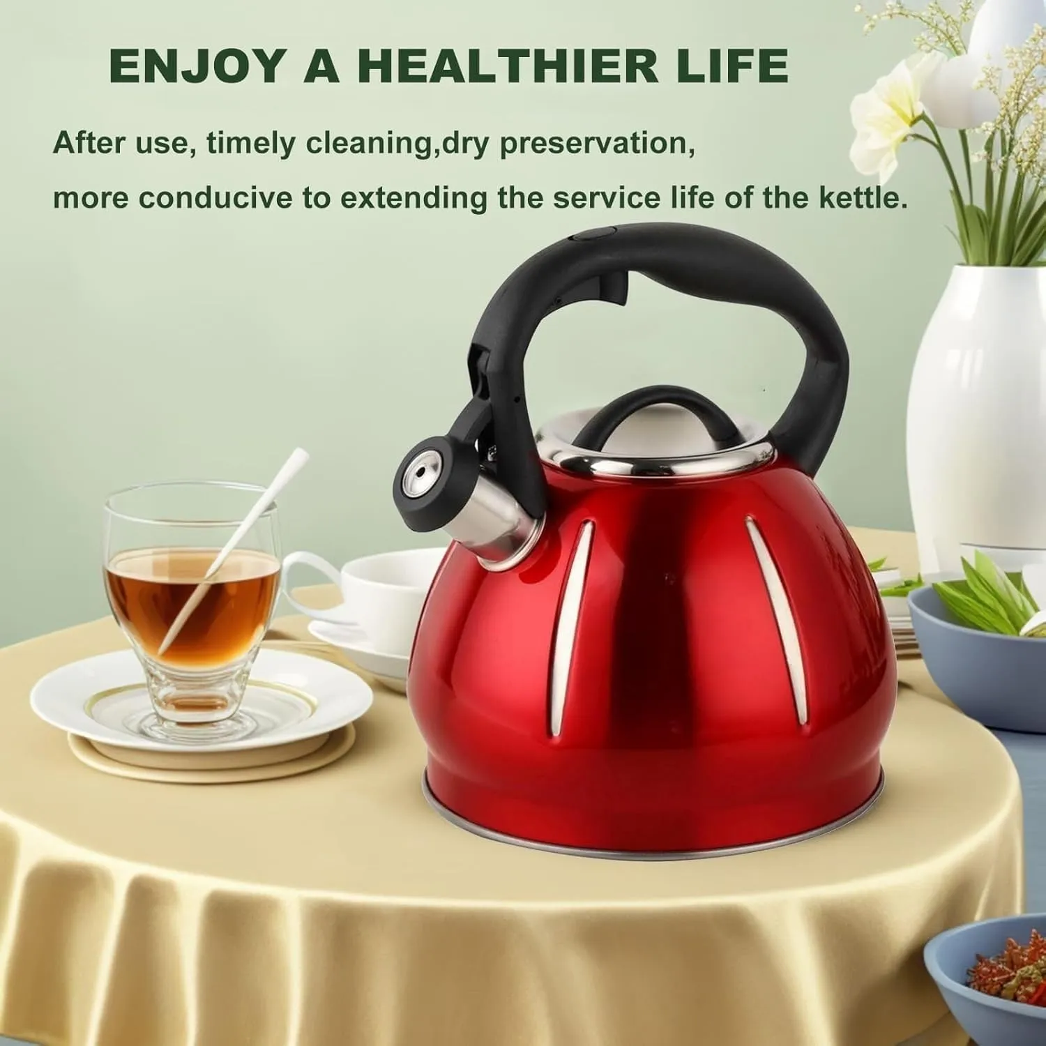 Camping Teapot, Tea Kettle for Stove Top, 3 Liters Whistle Water Kettle Fast Boiling Anti Scalding Handle for Electric Cooktop Anti Rust Durable