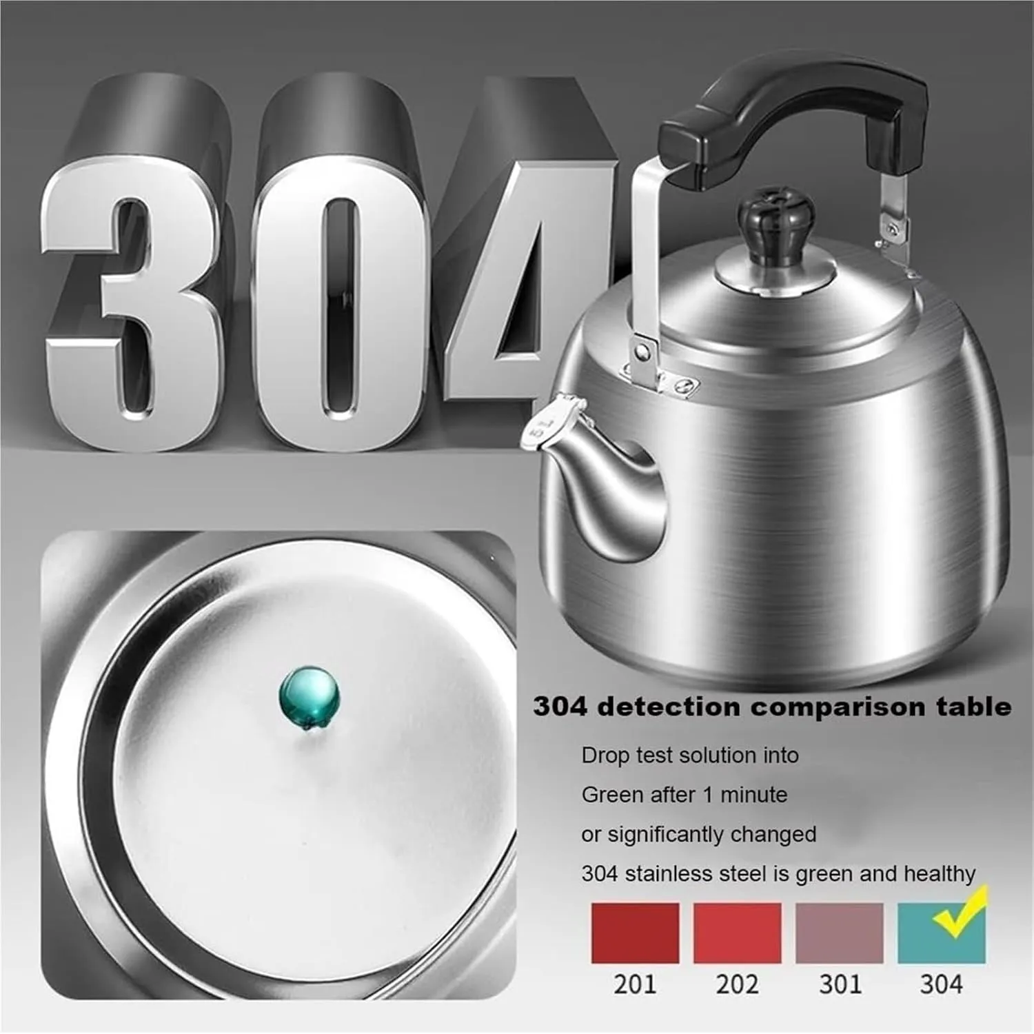 Camping Teapot, Tea Kettle Stovetop, 304 Food Grade Stainless Steel Whistling Tea Pot with Cool Touch Ergonomic Folding Handle for Family Kitchens and Restaurants(5L)
