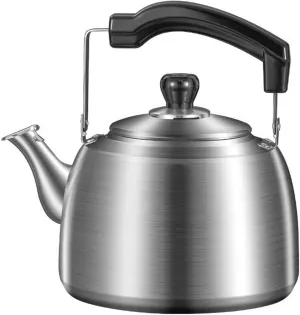 Camping Teapot, Tea Kettle Stovetop, 304 Food Grade Stainless Steel Whistling Tea Pot with Cool Touch Ergonomic Folding Handle for Family Kitchens and Restaurants(5L)