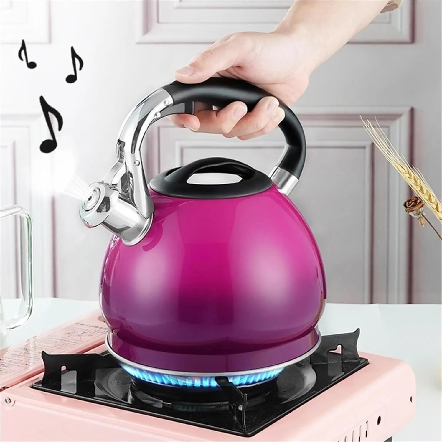 Camping Teapot, Tea Pot for Stove Top, Classic Retro 304 Stainless Steel Tea Kettle, Heat-Resistant Ergonomic Handle Works for All Stovetops
