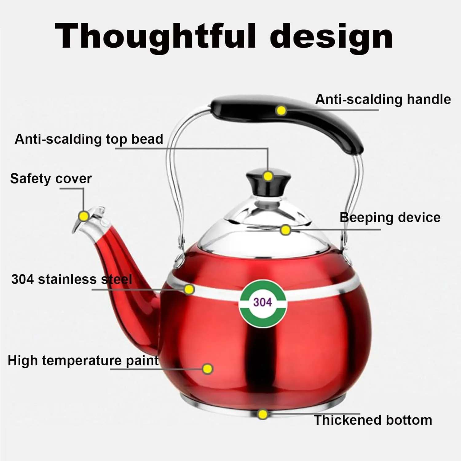 Camping Teapot, Whistling Tea Kettles for Stove Top, 304 Stainless Steel Teapot with Anti-Hot Handle Universal Base for Induction | Gas | Electric | Halogen |(5L)